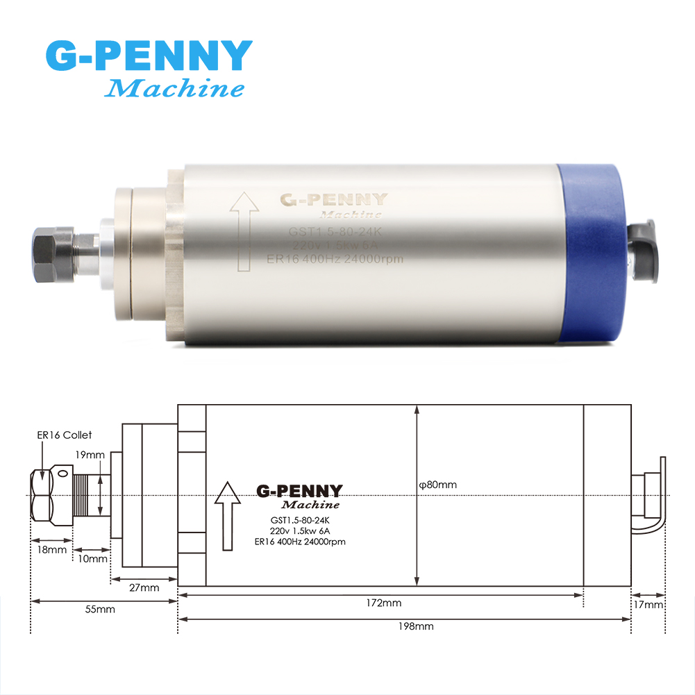 Настройка Gpenny 1,5 кВт ER16  – обзор и цена Spindle Motor